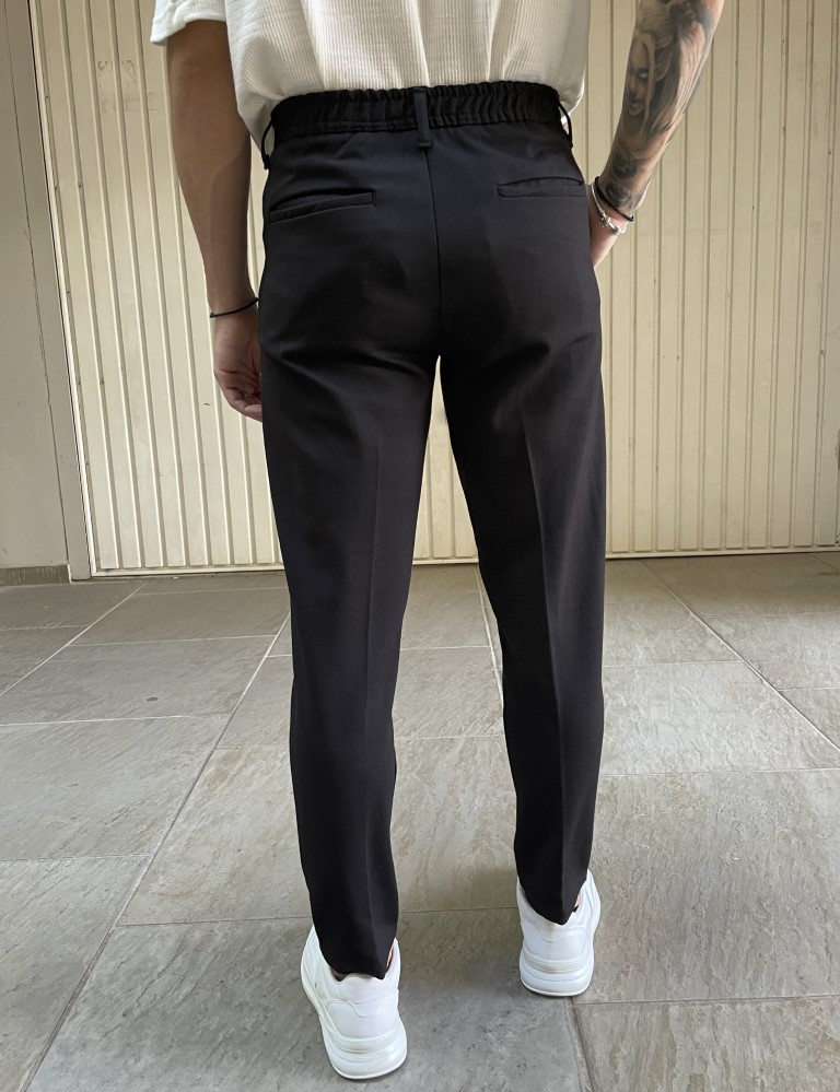 Ανδρικό υφασμάτινο μαύρο παντελόνι με λάστιχο και κουμπί FCL24095Μ φωτογραφία